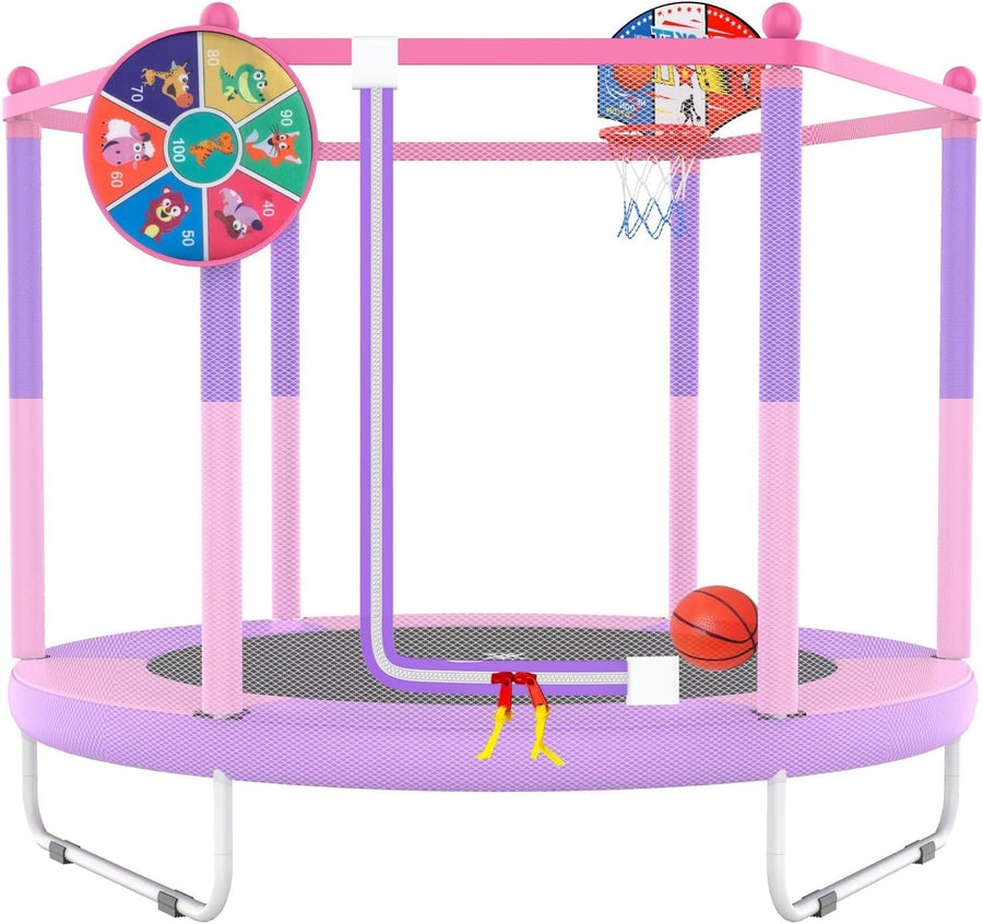 Kids Trampoline with Basketball Hoop Safety Net Indoor Outdoor 145cm