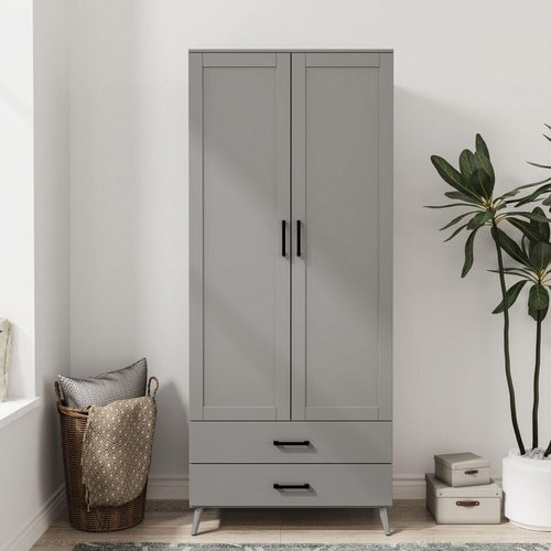 Modern Grey Wardrobe 2 Door 2 Drawer Bedroom Storage Cupboard Unit