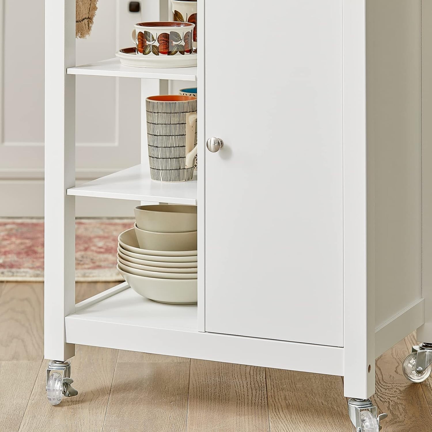Wood Kitchen Trolley Cart Drawer Cupboard Shelves