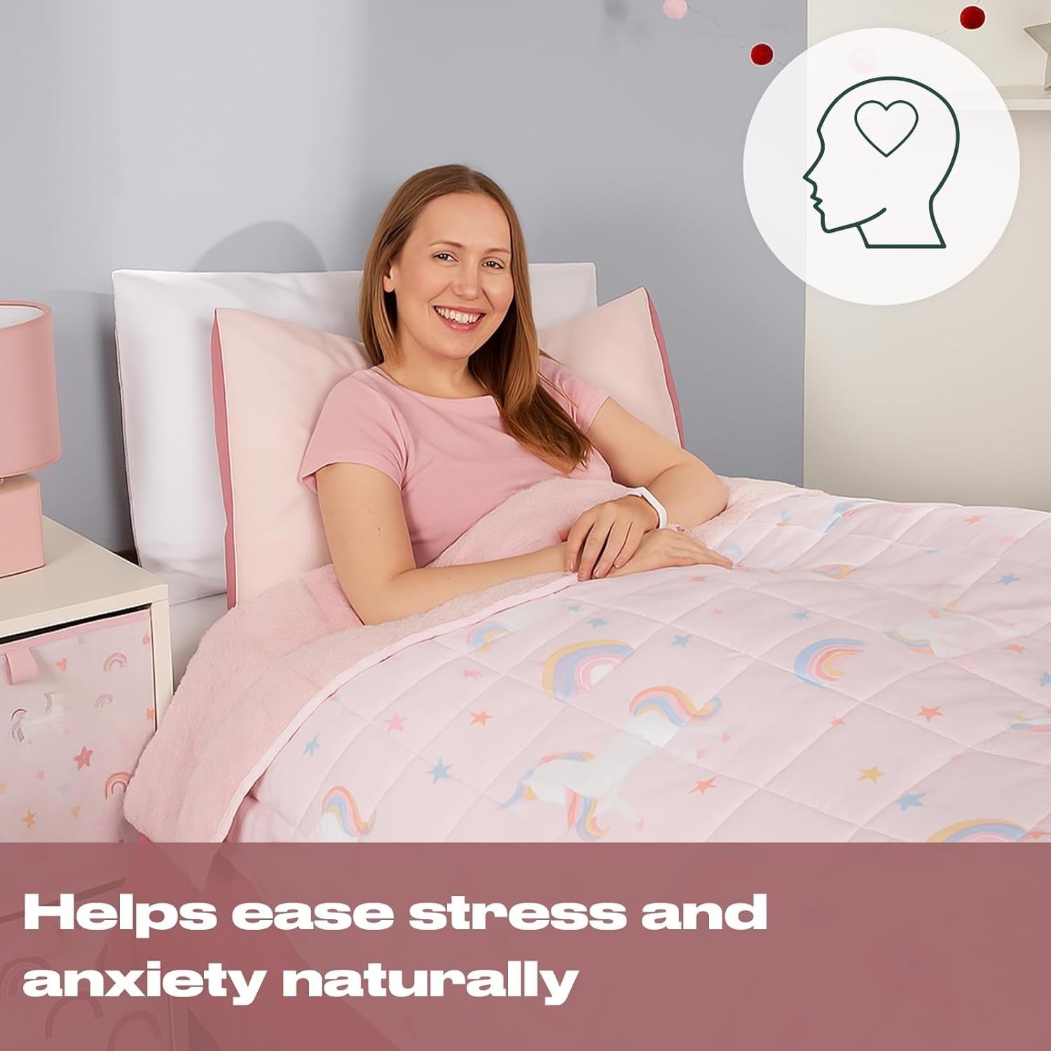 3kg Weighted Blanket 100x150cm Pink Unicorn Teddy Fleece Sleep Aid