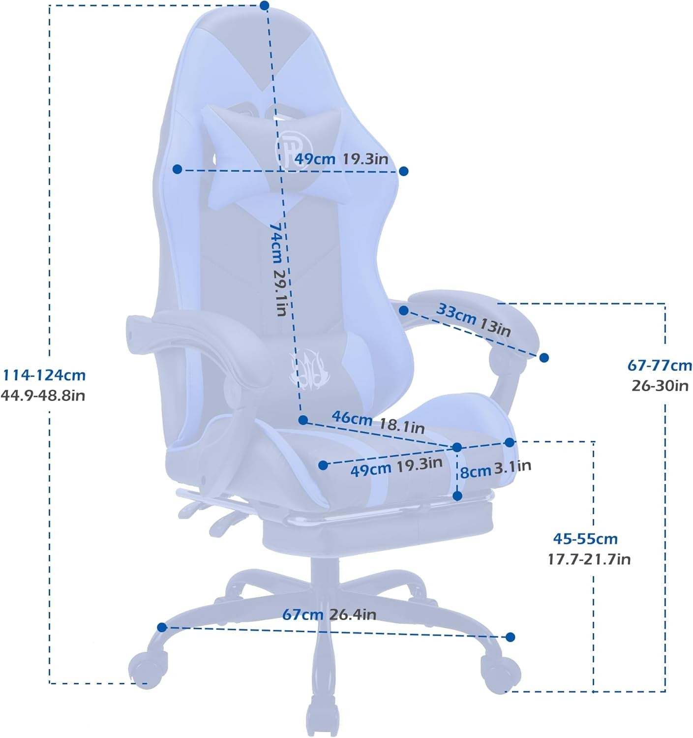 Ergonomic Gaming Chair with Footrest & Lumbar Support – Blue PC Seat