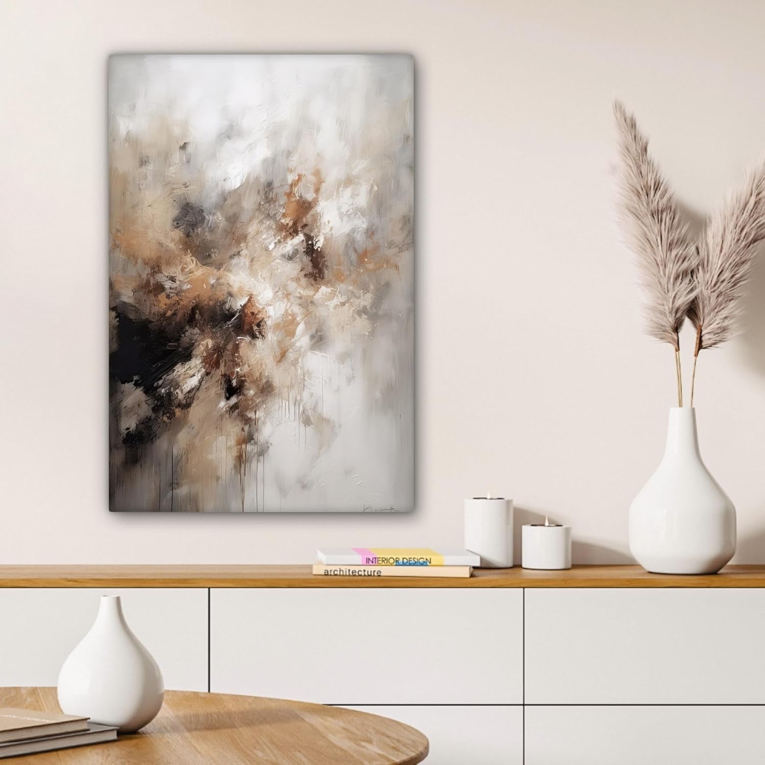 Abstract Beige Framed Canvas Wall Art 40x60cm Modern Living Room