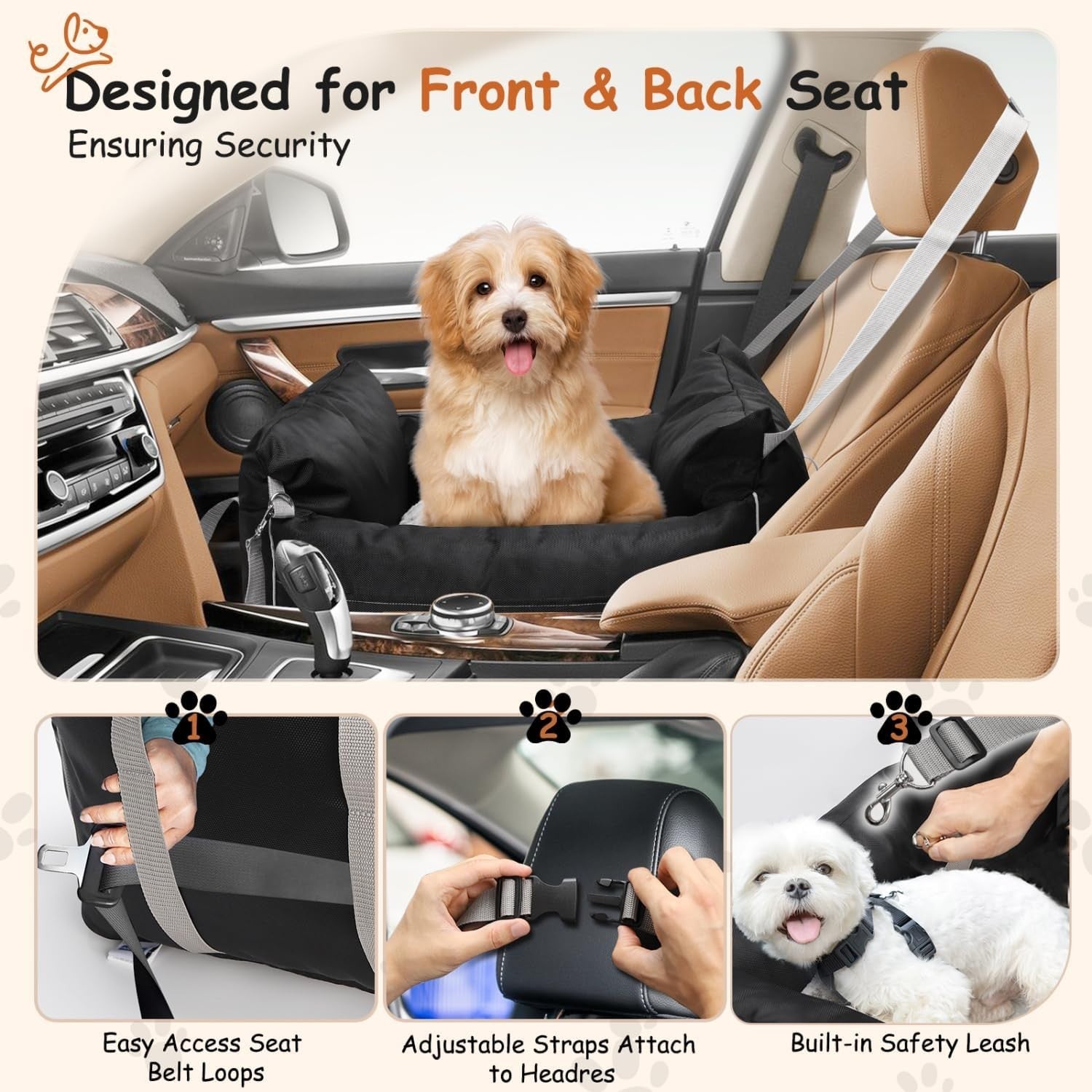 Waterproof Dog Booster Car Seat Washable Travel Bed Safety Leash