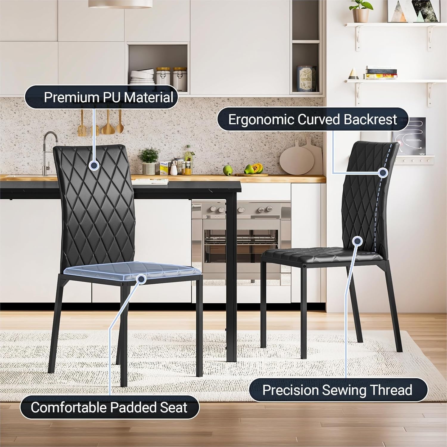Modern Marble Effect Dining Table Set 4 PU Leather Chairs Kitchen Room