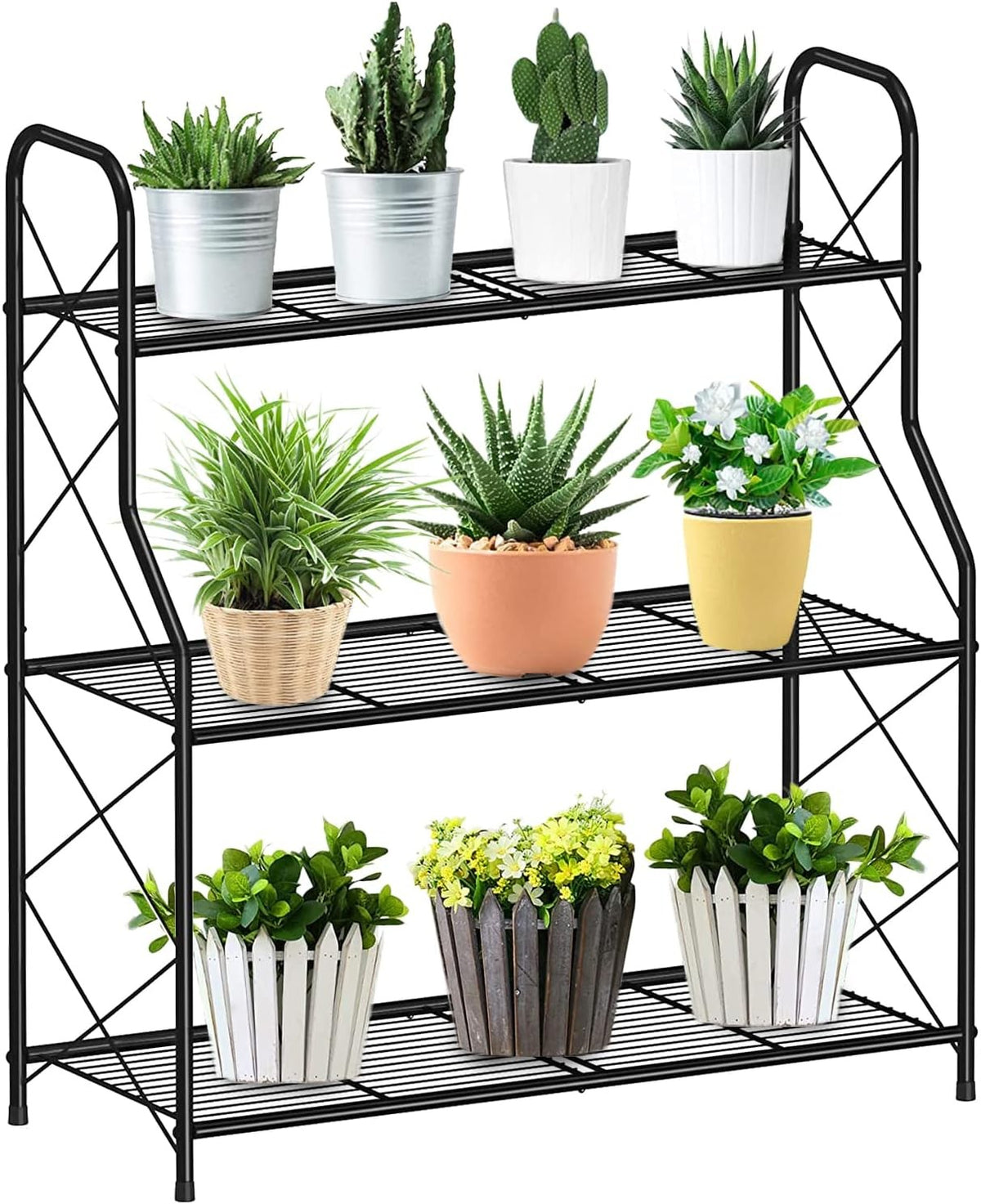 3 Tier Metal Plant Stand Black Ladder Shelf Indoor Outdoor Flower Display Rack