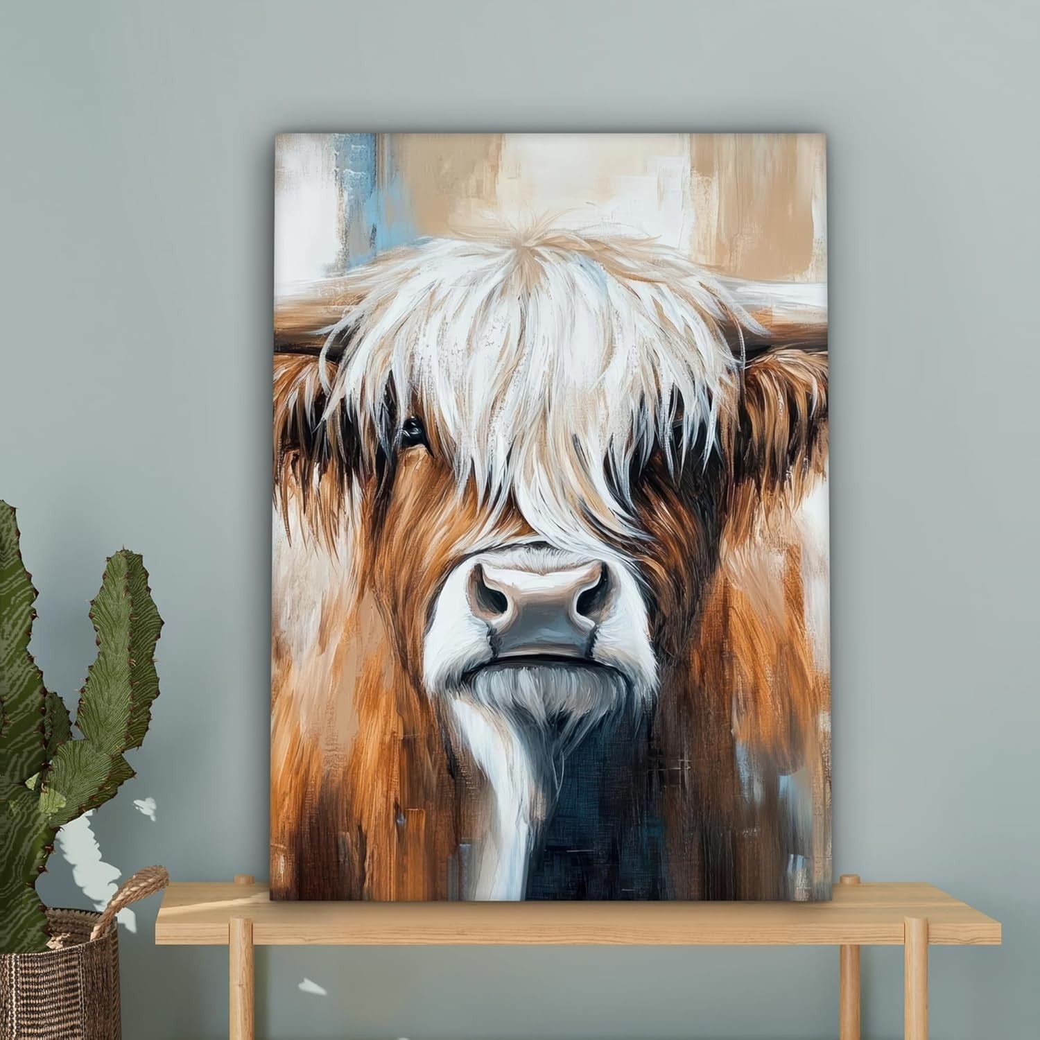 Highland Cow Canvas Wall Art 50x70cm Framed Rustic Farm Decor