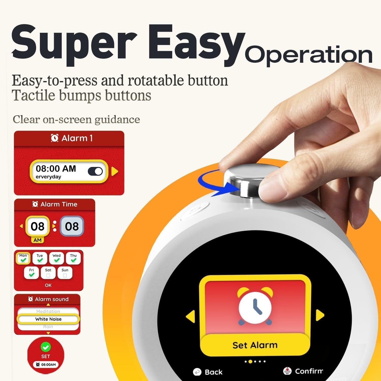 Smart Animated Digital Alarm Clock Sleep Sounds Temp Humidity Sensor Bedside