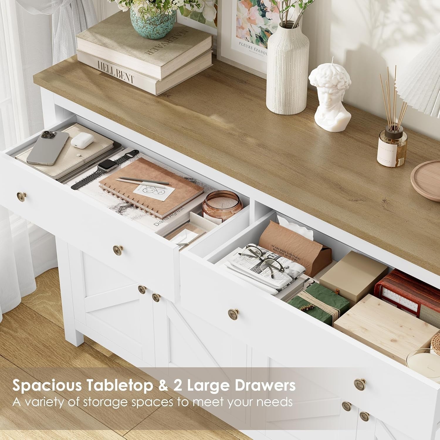 Large White Kitchen Sideboard 4 Doors 2 Drawers Adjustable Shelves Storage