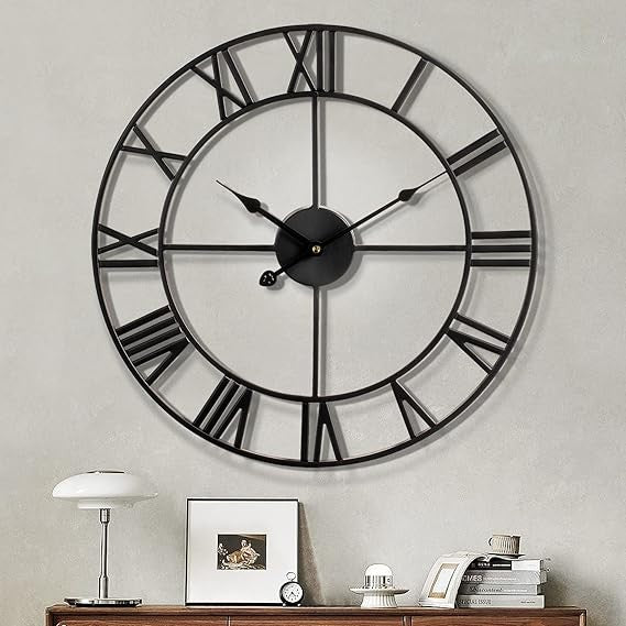 40cm Metal Roman Numeral Wall Clock Silent Non-Ticking Vintage Large Decor
