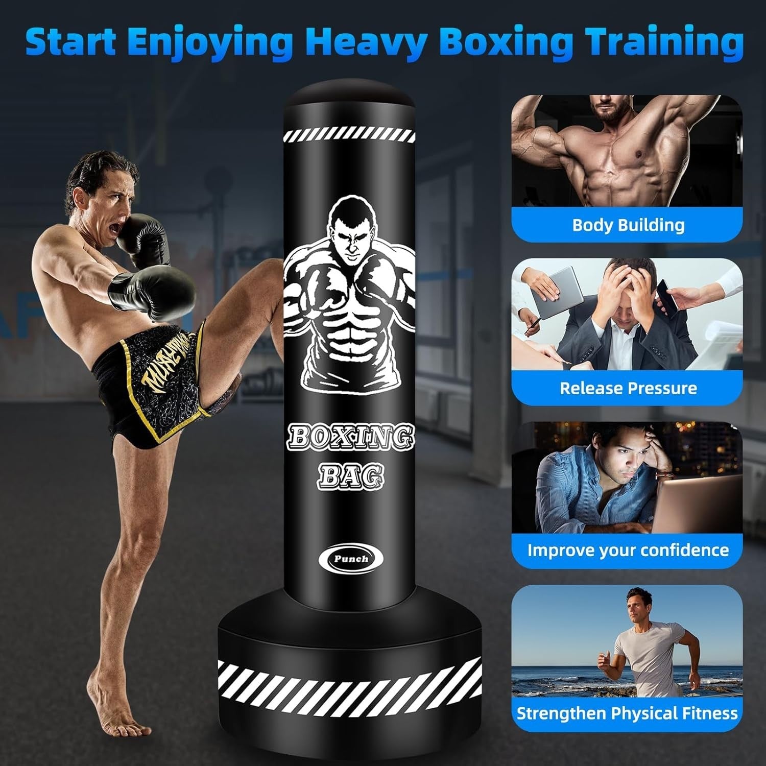 Inflatable Free Standing Punch Bag 180cm MMA Kickboxing Fitness