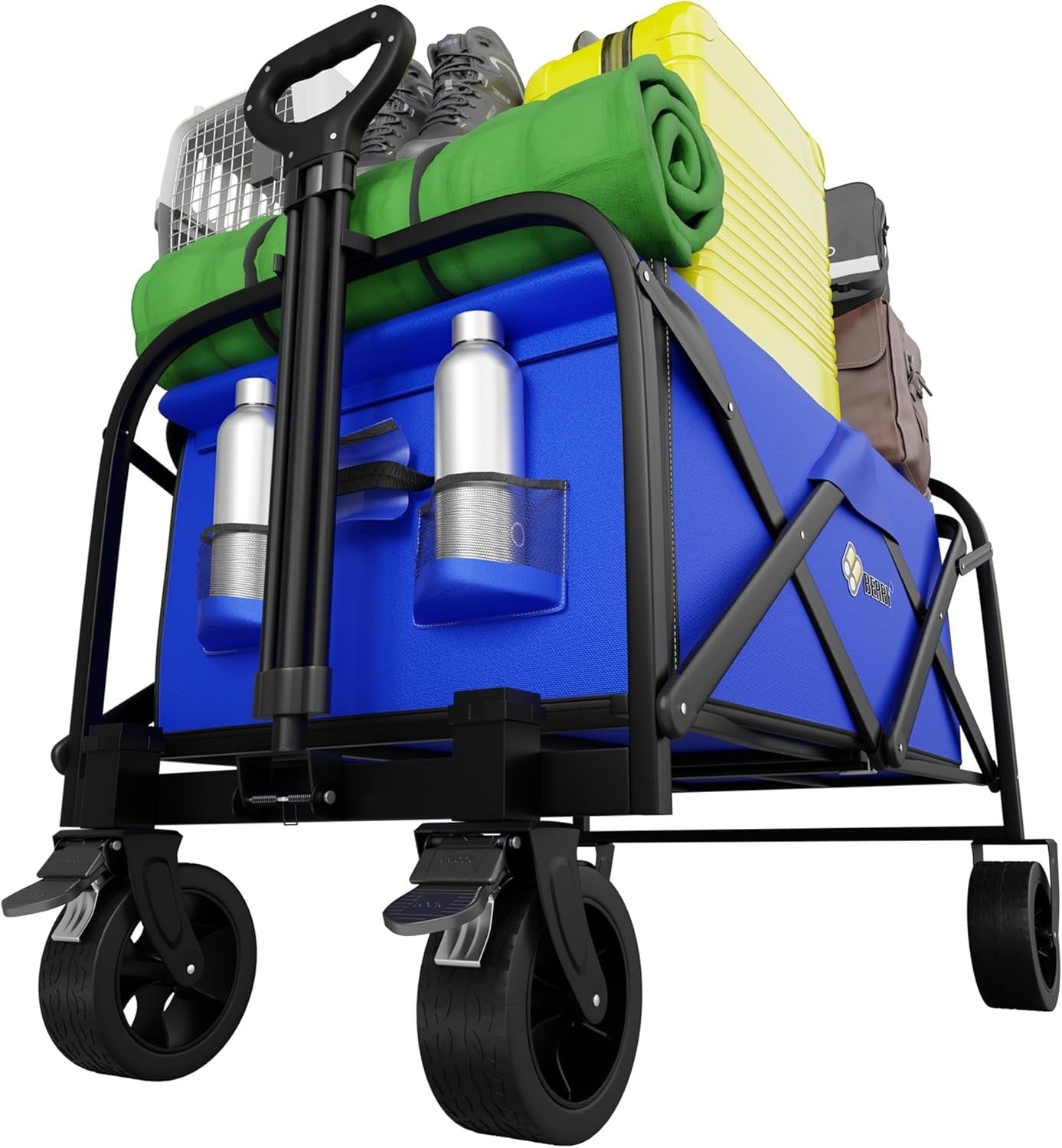 Blue 100kg Heavy Duty Folding Festival Trolley Camping Beach Utility Wagon Cart