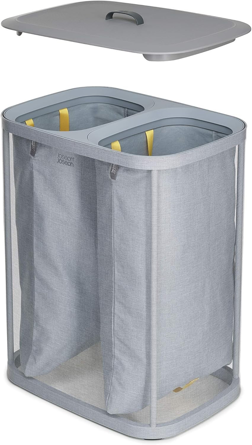 90L Dual Compartment Laundry Basket with Lid Removable Bags Grey Modern