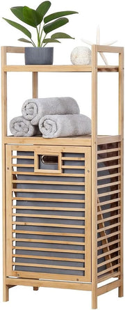 Bamboo Laundry Hamper Tilt Out Basket with Shelves Bathroom Storage Unit Descri