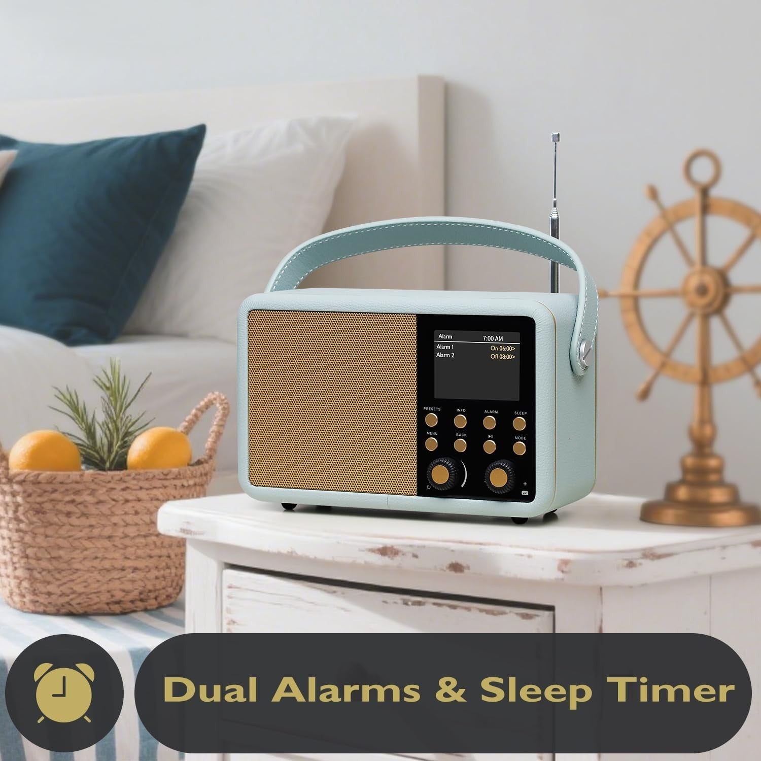 Premium DAB+ Digital Radio Bluetooth Alarm Clock 60 Presets Blue
