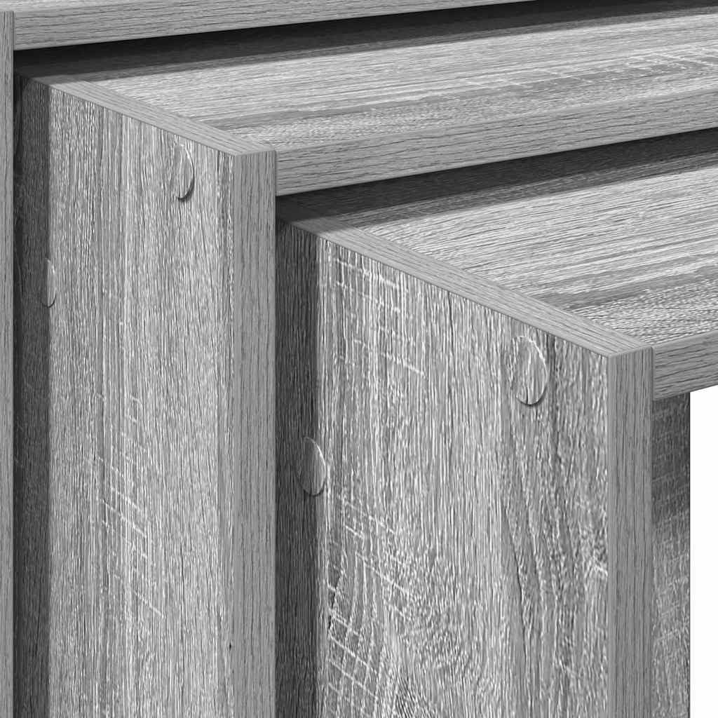 Grey Nesting End Side Tables Set of 3 Modern Space Saving Durable Engineered Woo