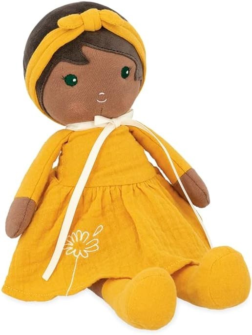32cm Soft Fabric Rag Doll Yellow Dress Personalised Ribbon Newborn Gift Box