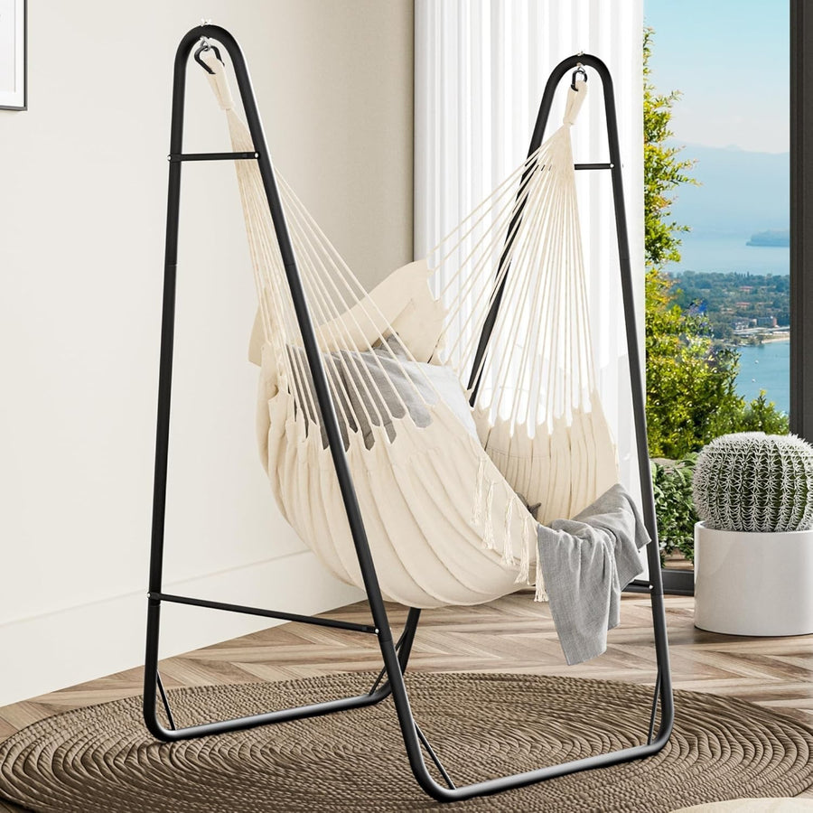 Hammock Swing Chair with Steel Frame, Side Pocket, 150kg Load, Patio