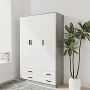 3 Door 4 Drawer Wardrobe Hanging Rail Storage Ash Grey & White Bedroom