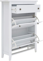 Deluxe White Shoe Cabinet with 2 Doors & 3 Drawers 73x24x108 cm