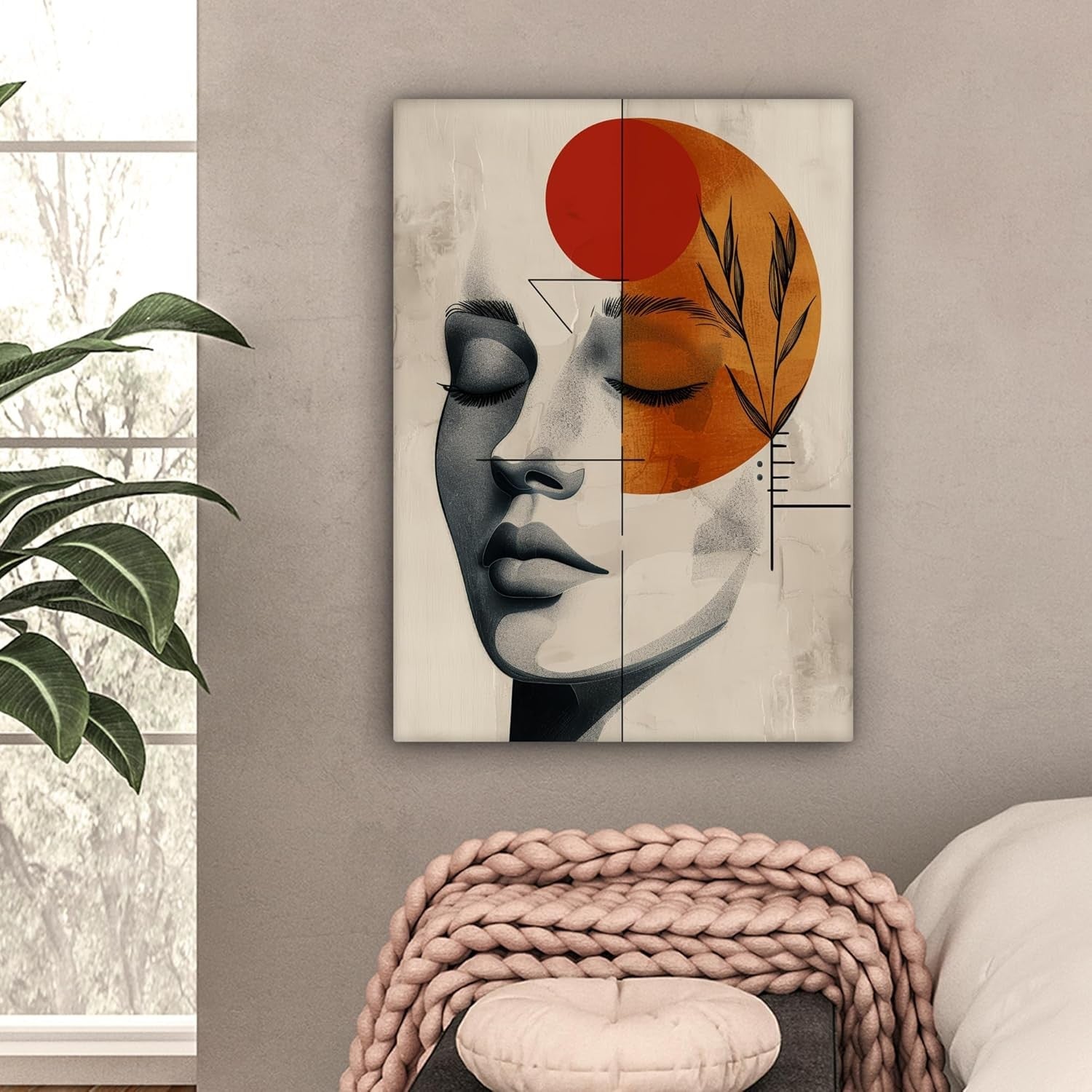 Abstract Woman Canvas Wall Art 50x70cm Botanical Orange Modern