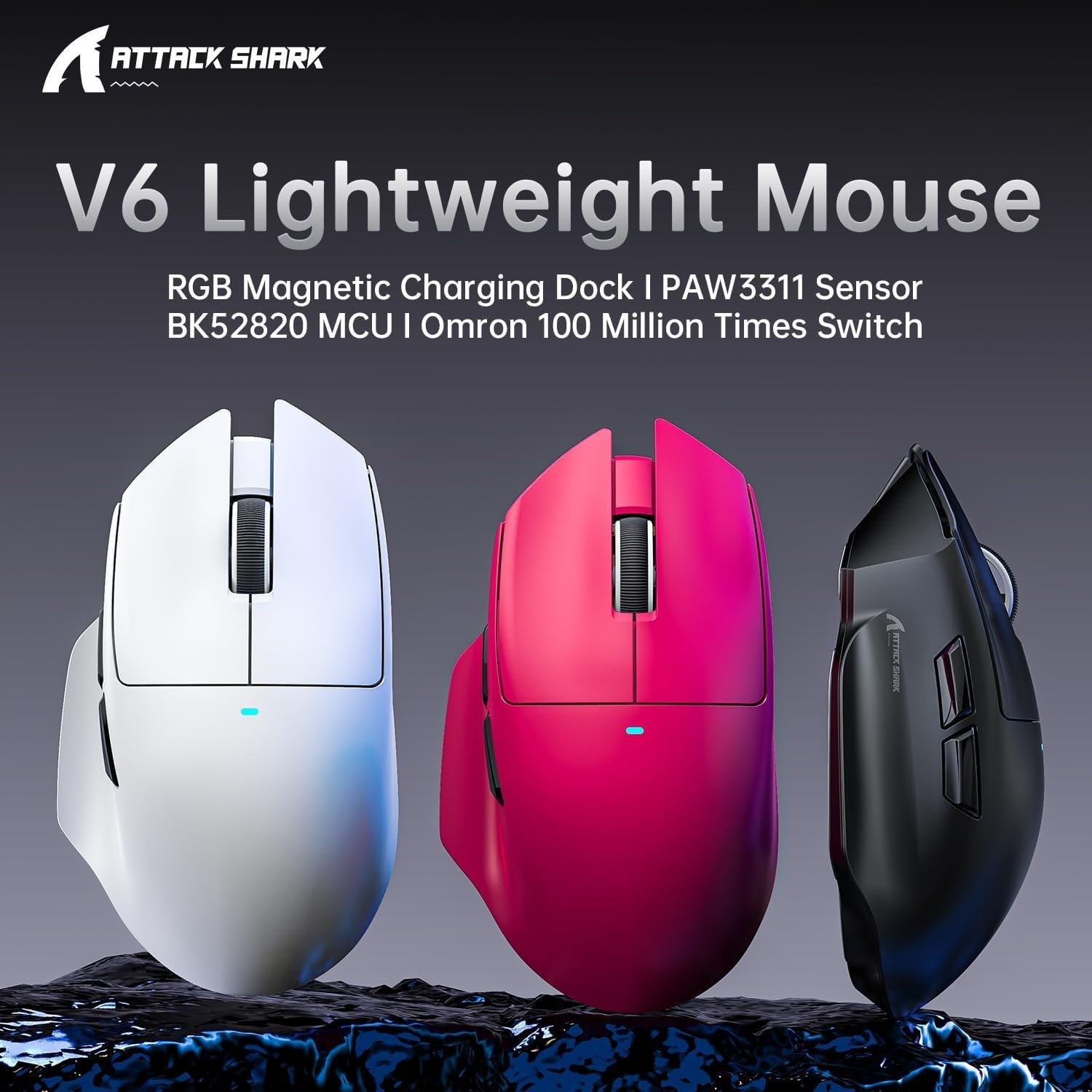 Ultra Light Gaming Mouse 65g 25K DPI Wireless RGB Dock Black Grip