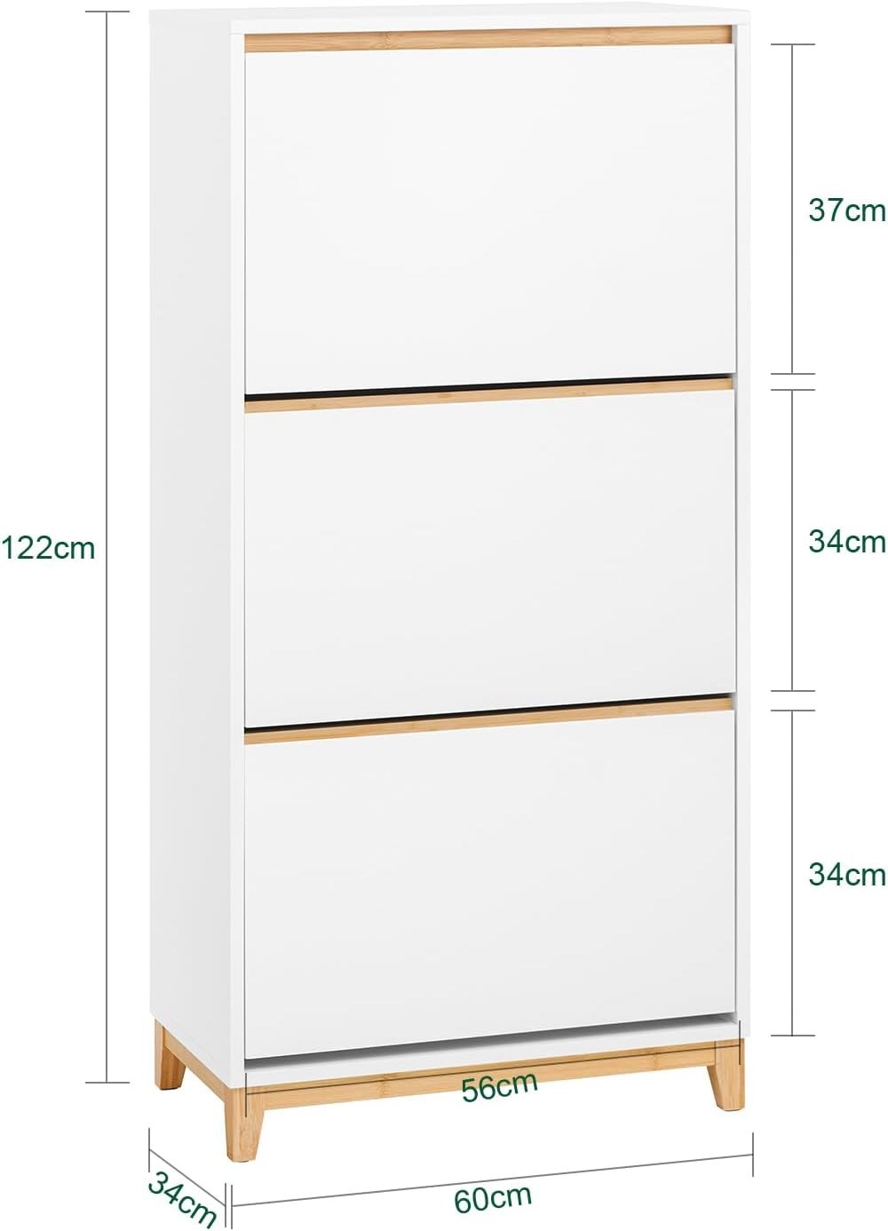 White Slim Shoe Cabinet with 3 Flip Drawers Narrow Hallway Storage 60x34x122cm