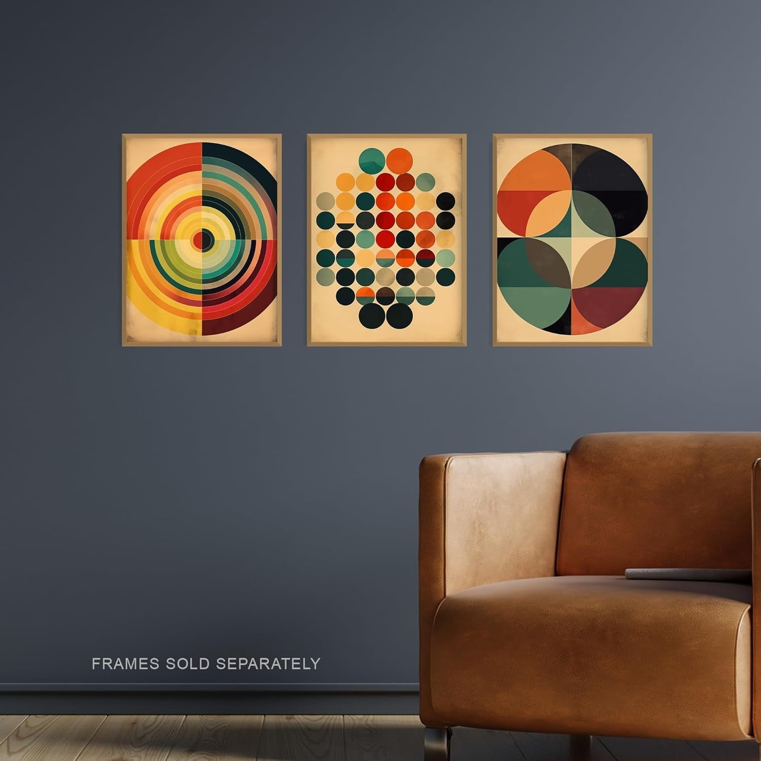 Set of 3 Mid Century Modern Bauhaus Geometric Circle Wall Art Prints