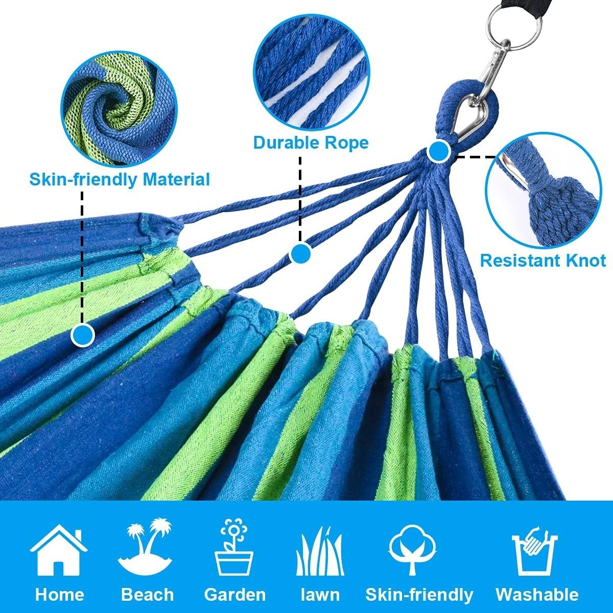 Portable Outdoor Cotton Camping Hammock, 210x150cm, 300kg Load, Easy Setup