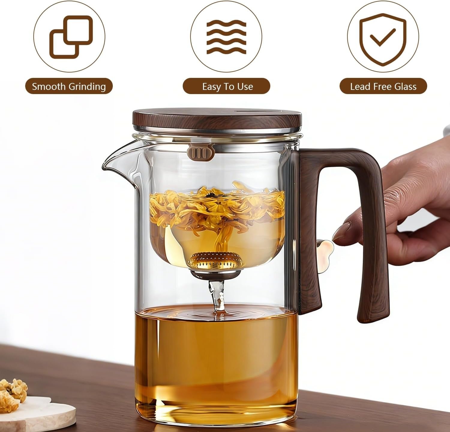 720ml Glass Teapot with Infuser Water Separation Tea Pot Filter Lid