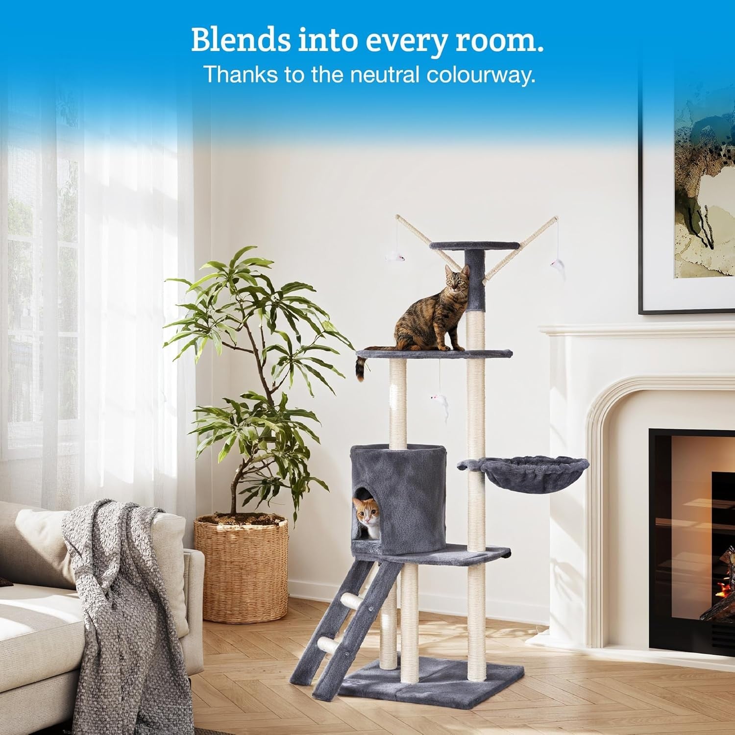 Cat Tree 146cm Multi Level Tower With Scratching Posts Condo & Hammock Grey