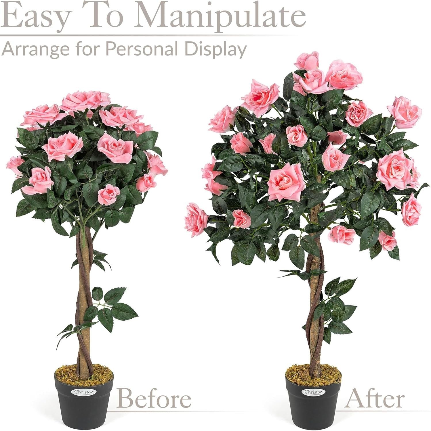 3ft Artificial Pink Rose Tree Twisted Trunk Potted Indoor Outdoor Home Decor