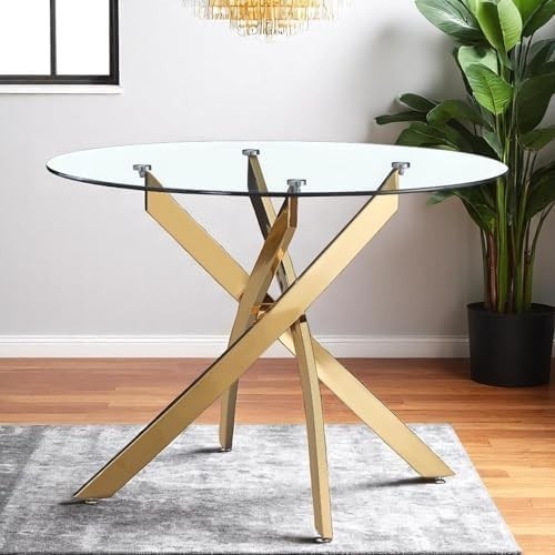 100cm Round Glass Dining Table Set 4 Seater Modern Kitchen & Dining Room White