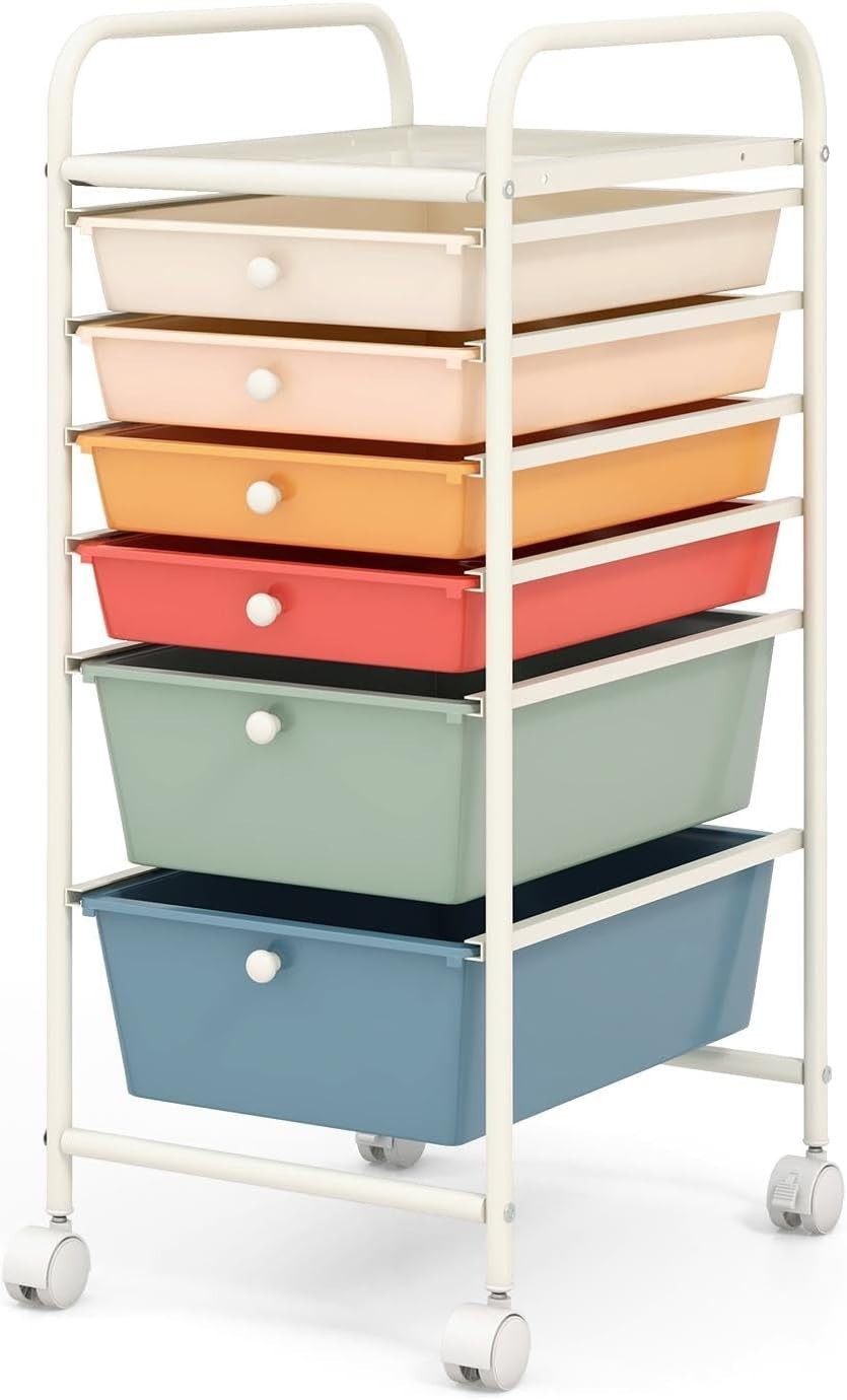 Colorful 6 Drawer Rolling Storage Cart Craft Office Beauty Organizer