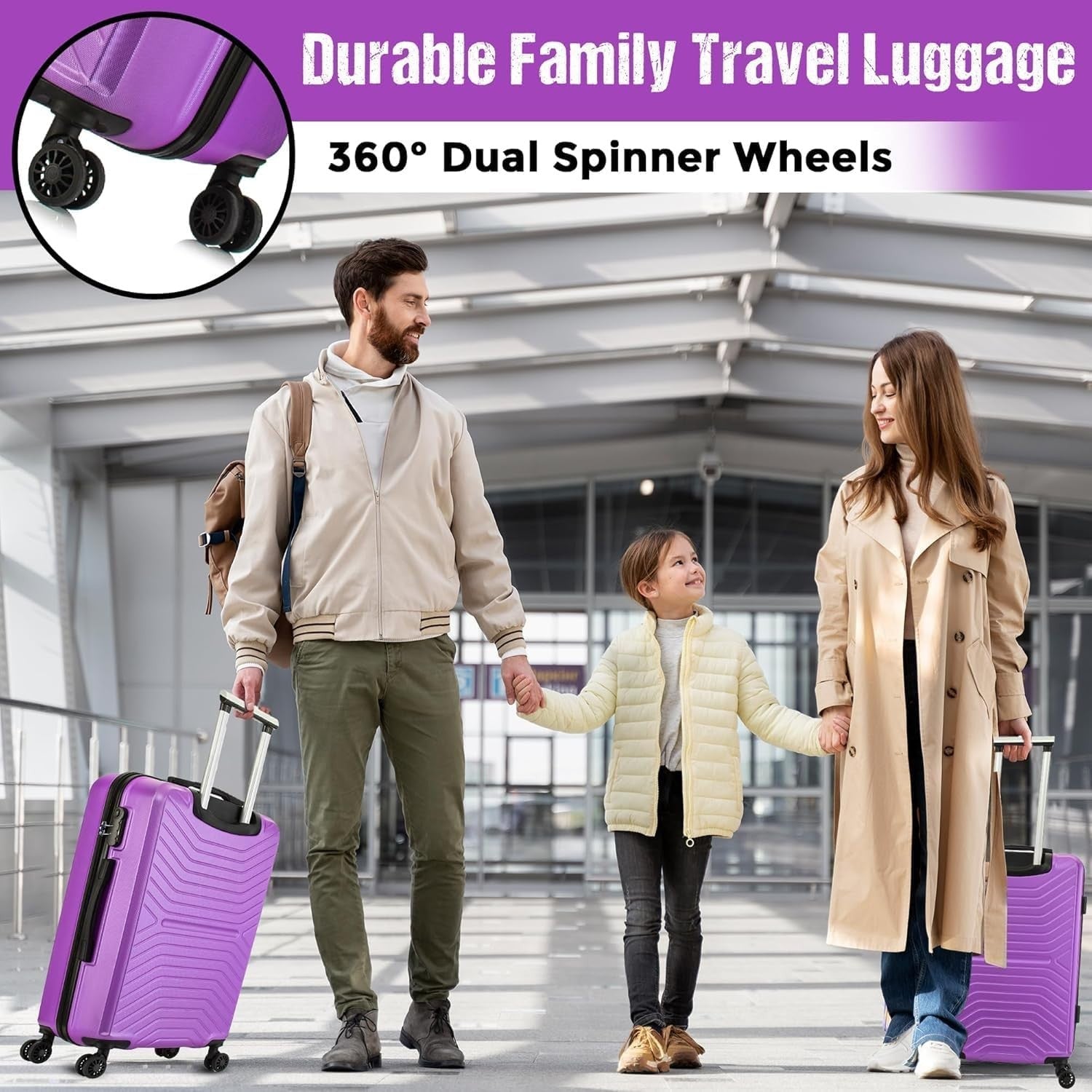 24'' Medium Check In Suitcase ABS Hard Shell 4 Wheel Spinner 3 Digit Lock