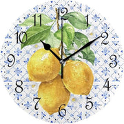 Mediterranean Lemon Wall Clock 25cm Rustic Kitchen Decor Silent Non-Ticking