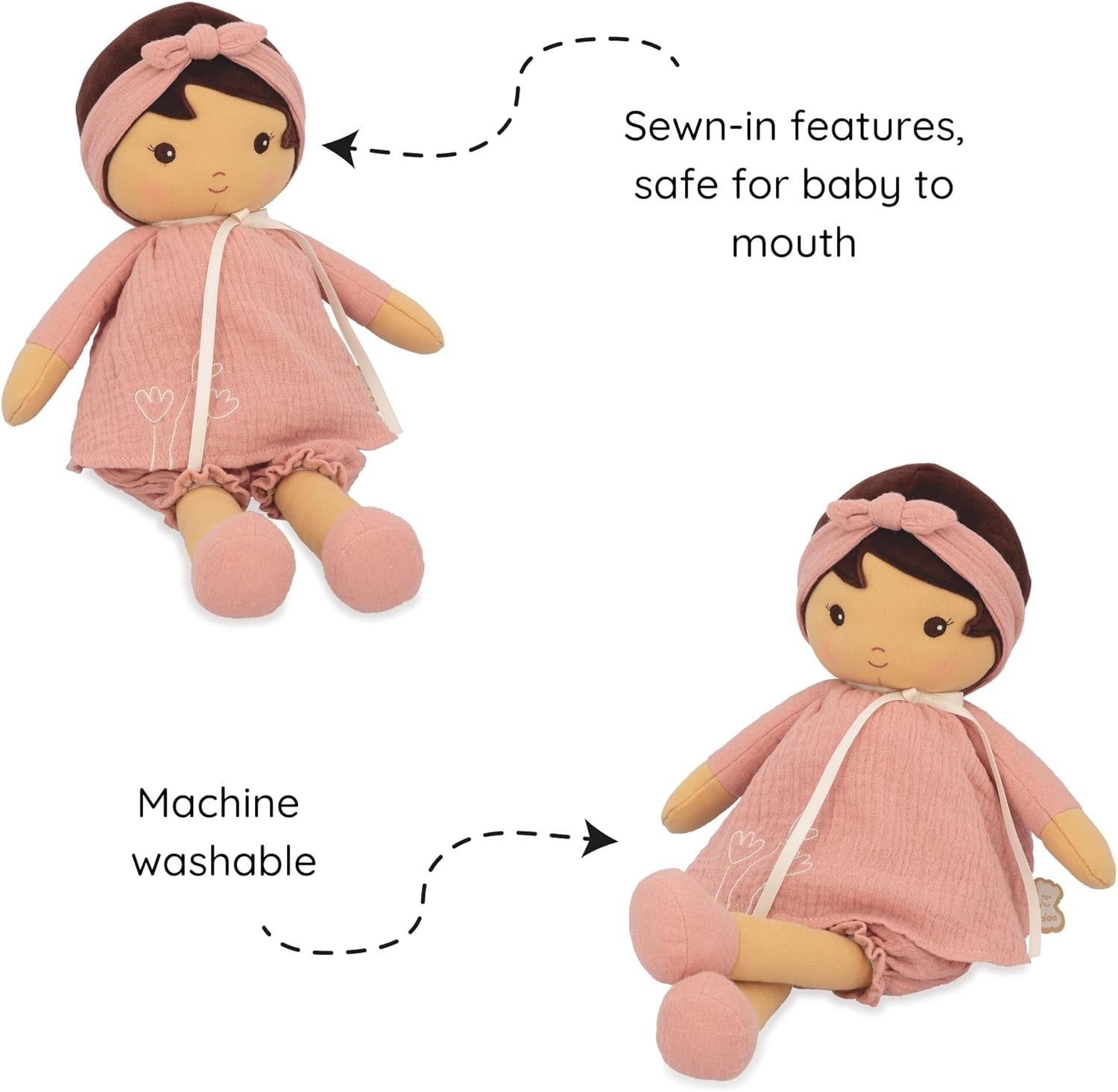 40cm Soft Fabric Rag Doll Muslin Dress Personalised Ribbon Newborn Baby Gift