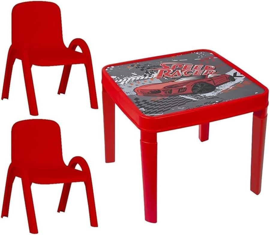 Kids Folding Table & Chair Set Plastic Stackable Indoor Outdoor Red