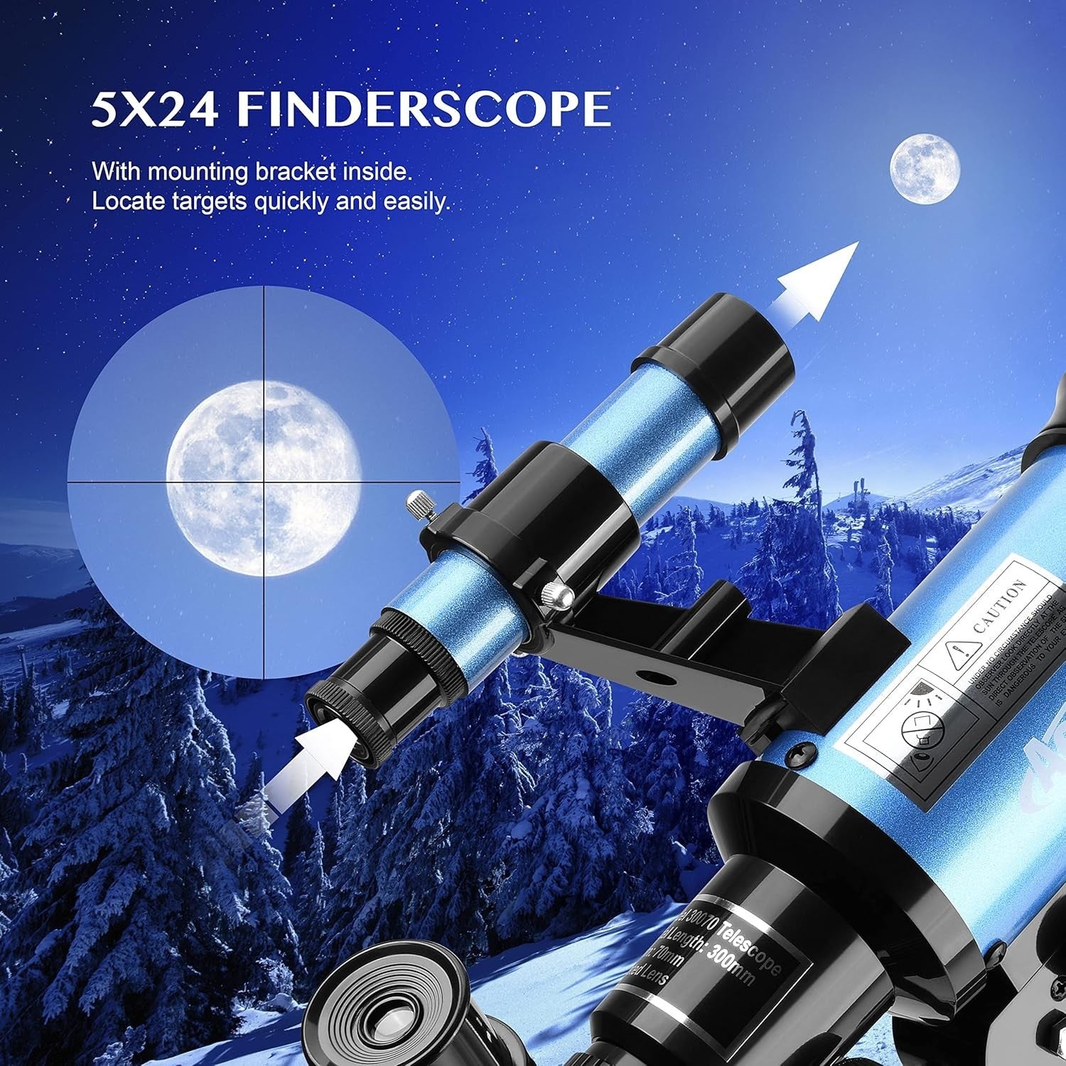 70mm Aperture 300mm Refractor Telescope for Kids & Adults with Tripod