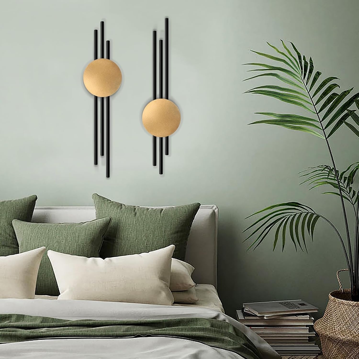 Modern Metal Wall Art Set of 2 Geometric Black Gold Wall Decor Hanging