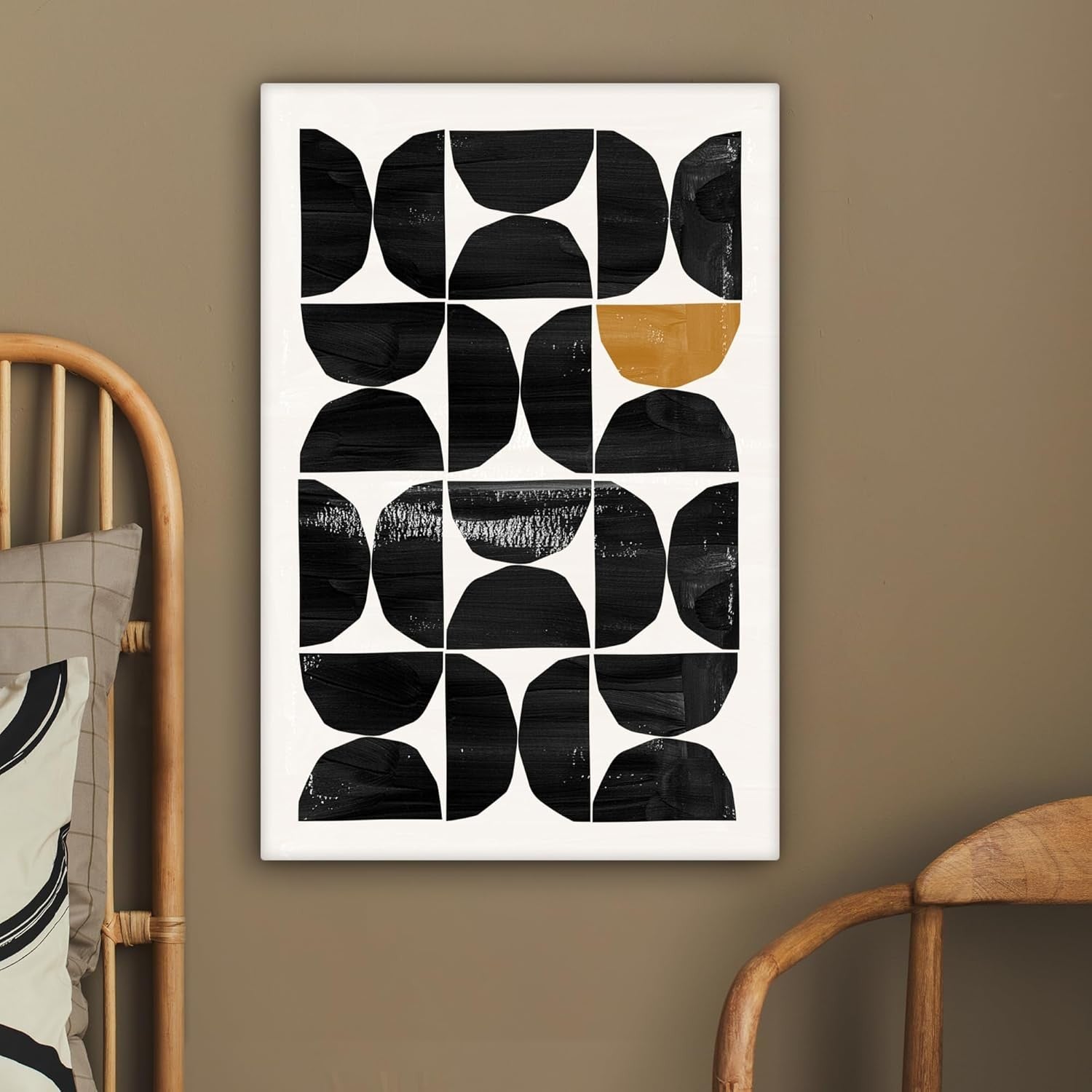 Abstract Black Beige Canvas Wall Art 40x60cm Modern Geometric Print