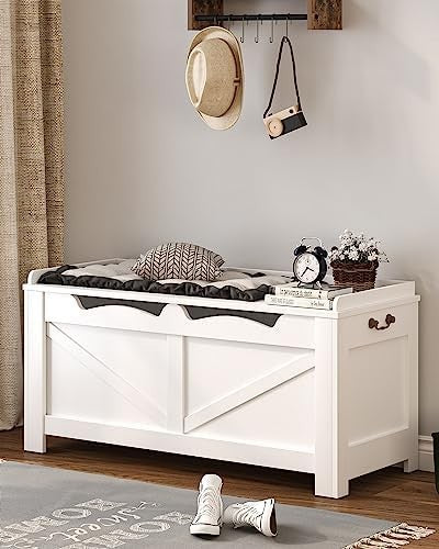 White Wooden Storage Chest with Lift-Top Lid – Large Hallway Bench Box