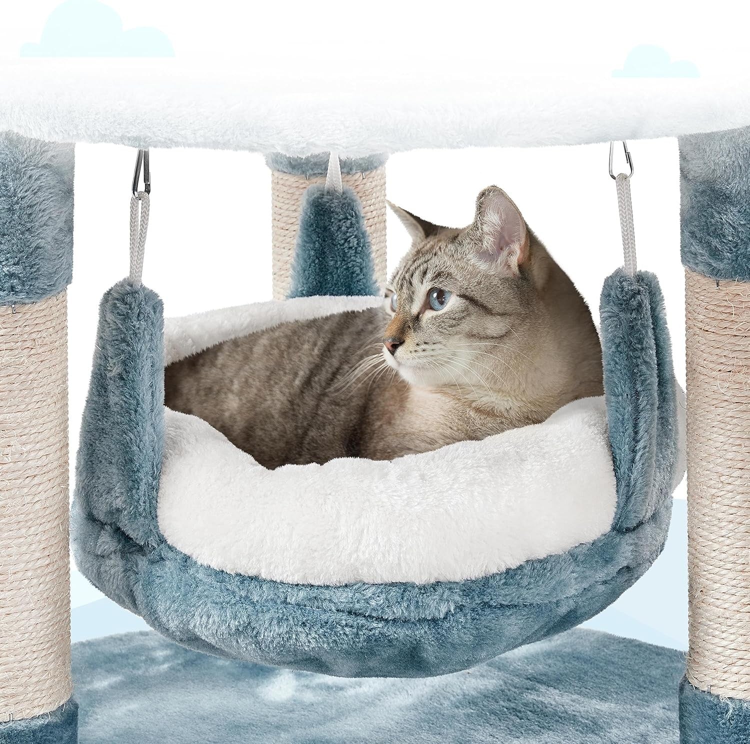 Ocean Blue Cat Tree Tower 115cm Multi Level Scratching Post Shark Nest Hammock