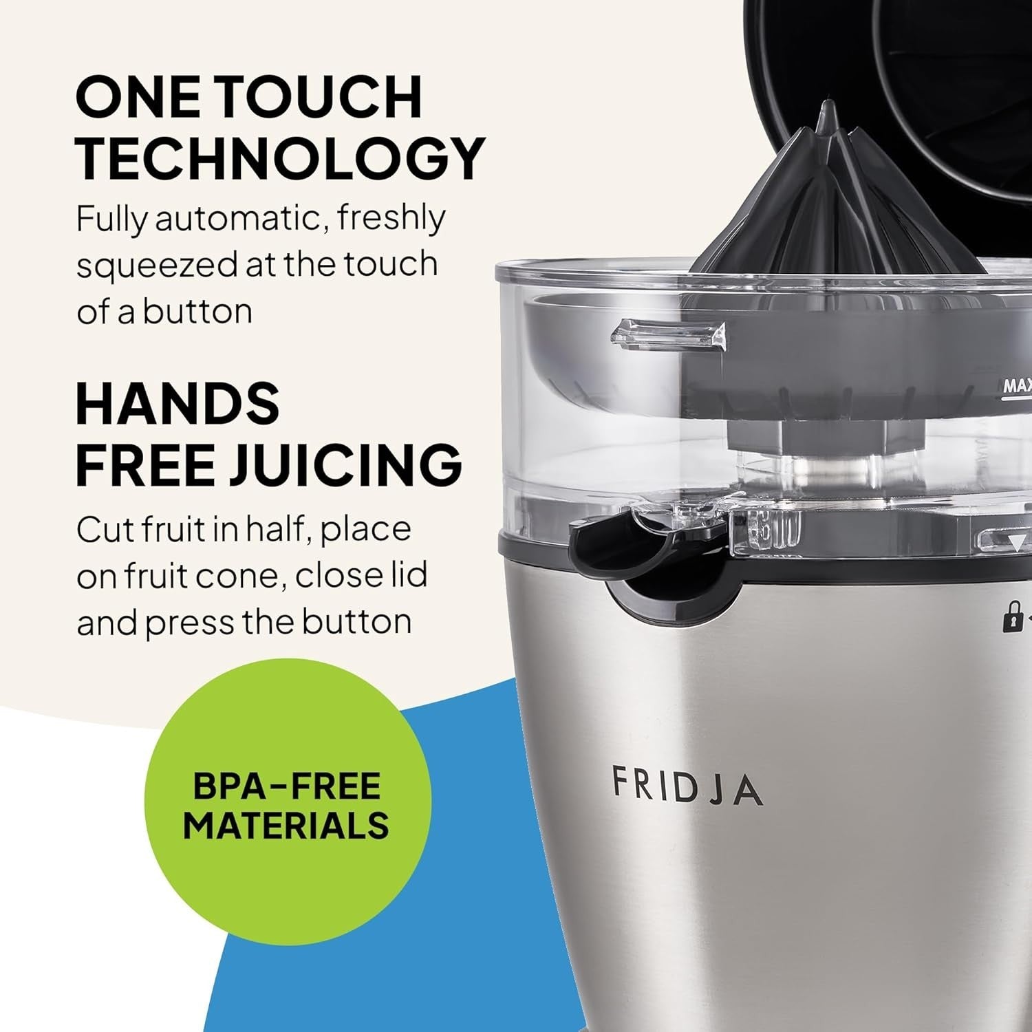 Automatic Citrus Juicer 50W One Touch No Spill 400ml Stainless Steel
