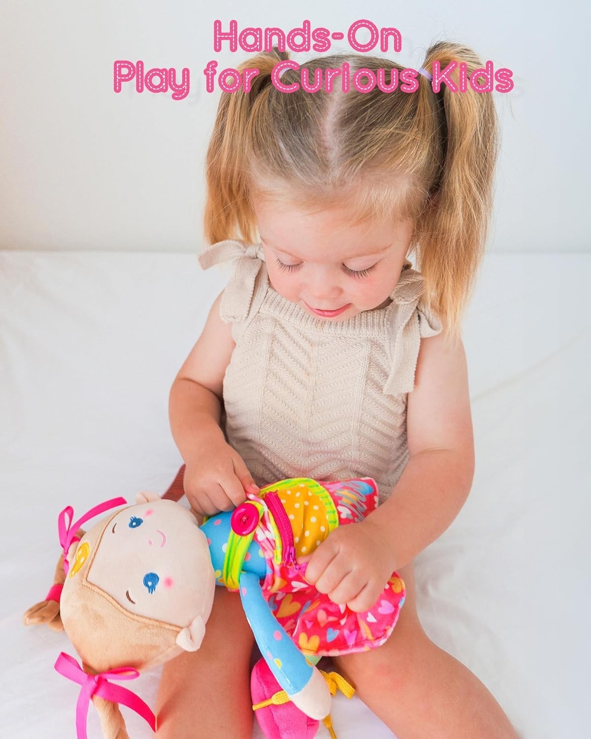 Montessori Sensory Plush Doll 16in Busy Button Learning Toy Toddler