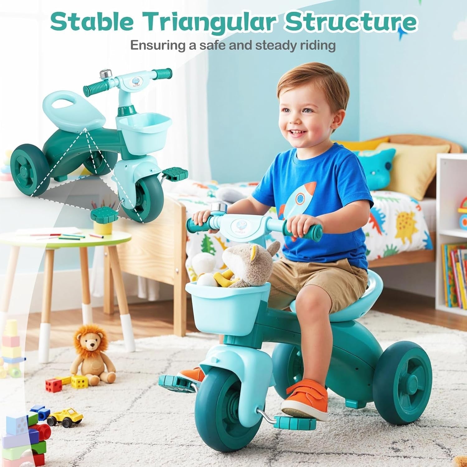 Toddler Tricycle 3 Wheel Kids Trike Balance Bike Basket Storage Age 3-5