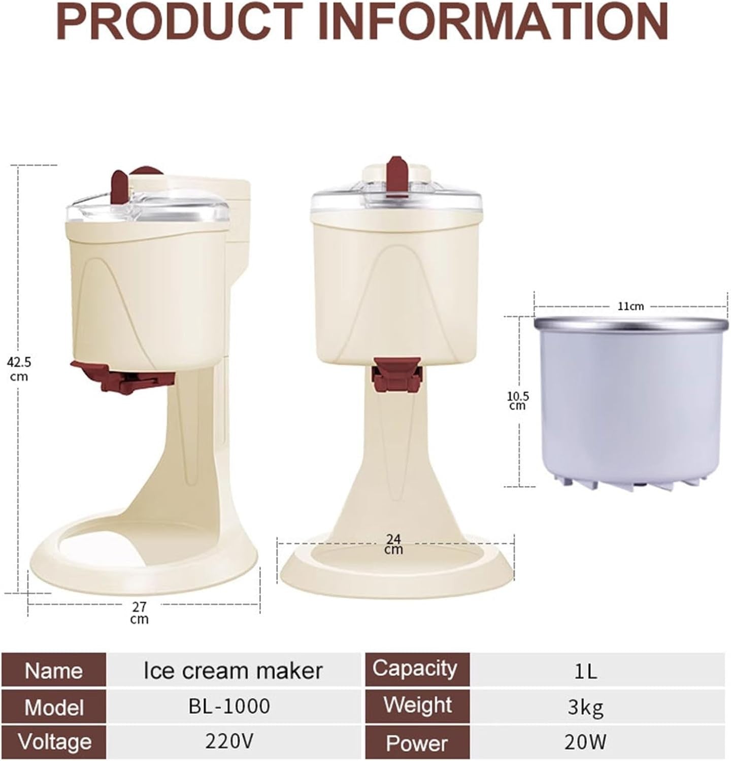 Automatic Ice Cream Maker With Compressor 1L Soft Serve Gelato Machine