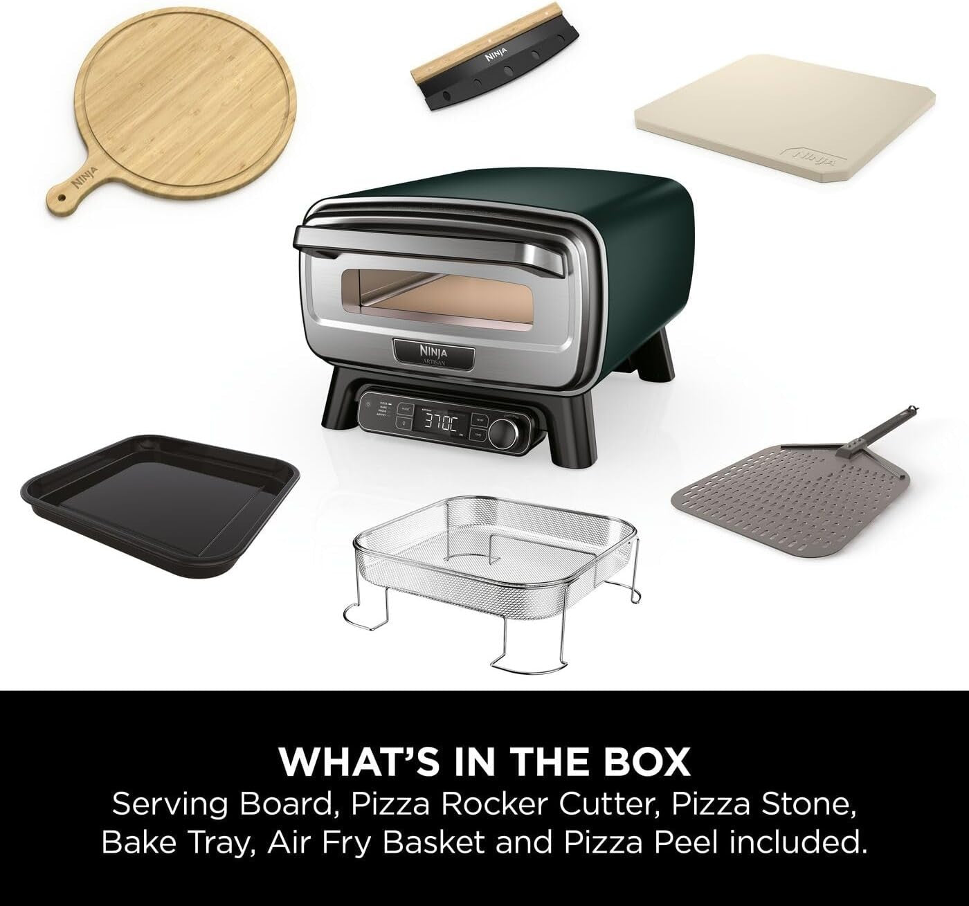 Outdoor Electric Pizza Oven Air Fryer 370°C 12in Pizza Stone Peel Basket Green