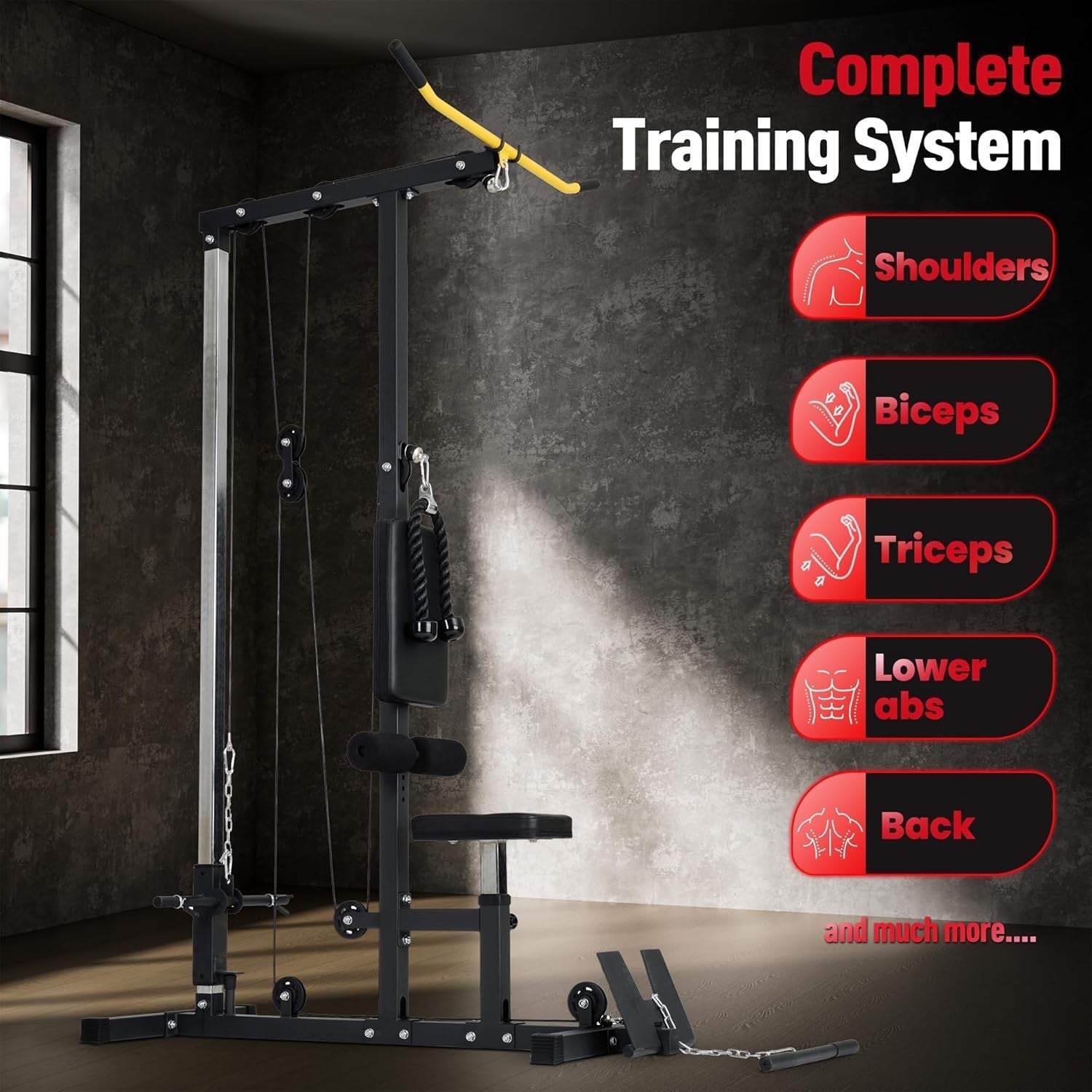 Ultrasport Lat Pull Tower Pulley Station Home Gym Cable Rack Black-Yellow