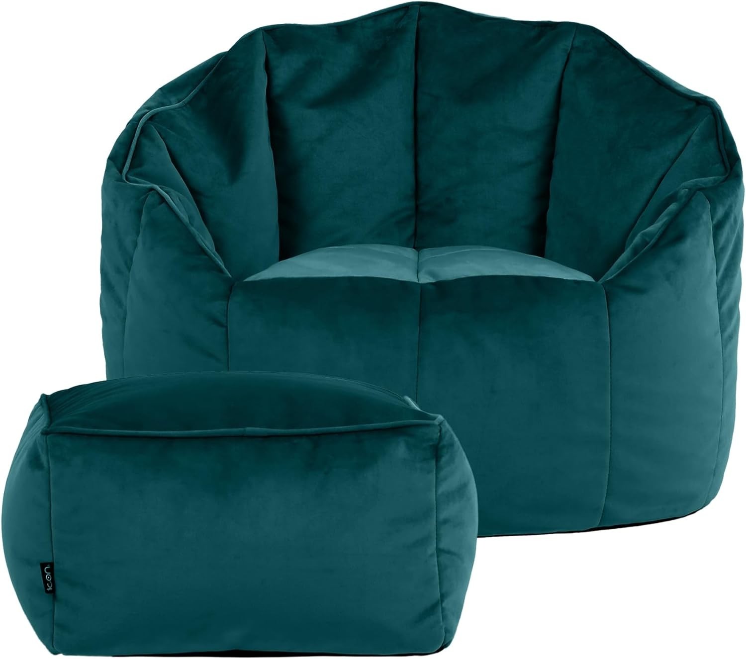 Teal Velvet Bean Bag Chair & Footstool Set Adult Lounge Sofa Seat