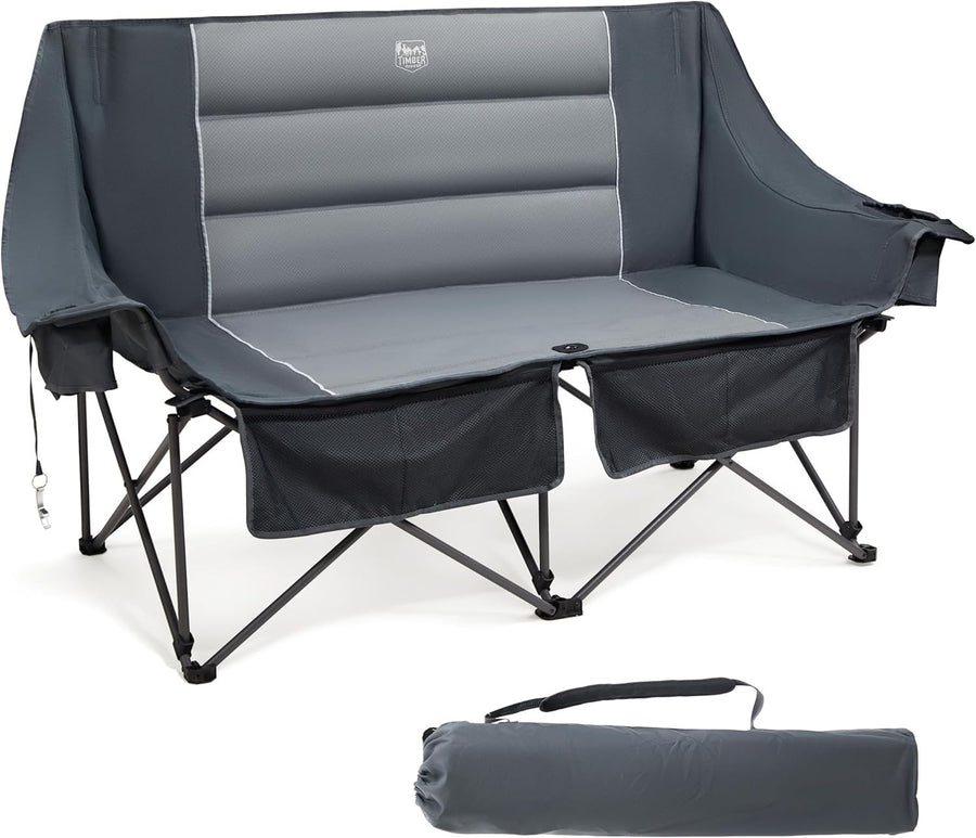 Heavy Duty 2-Seater Folding Camping Chair with Cup Holders & Bottle Opener